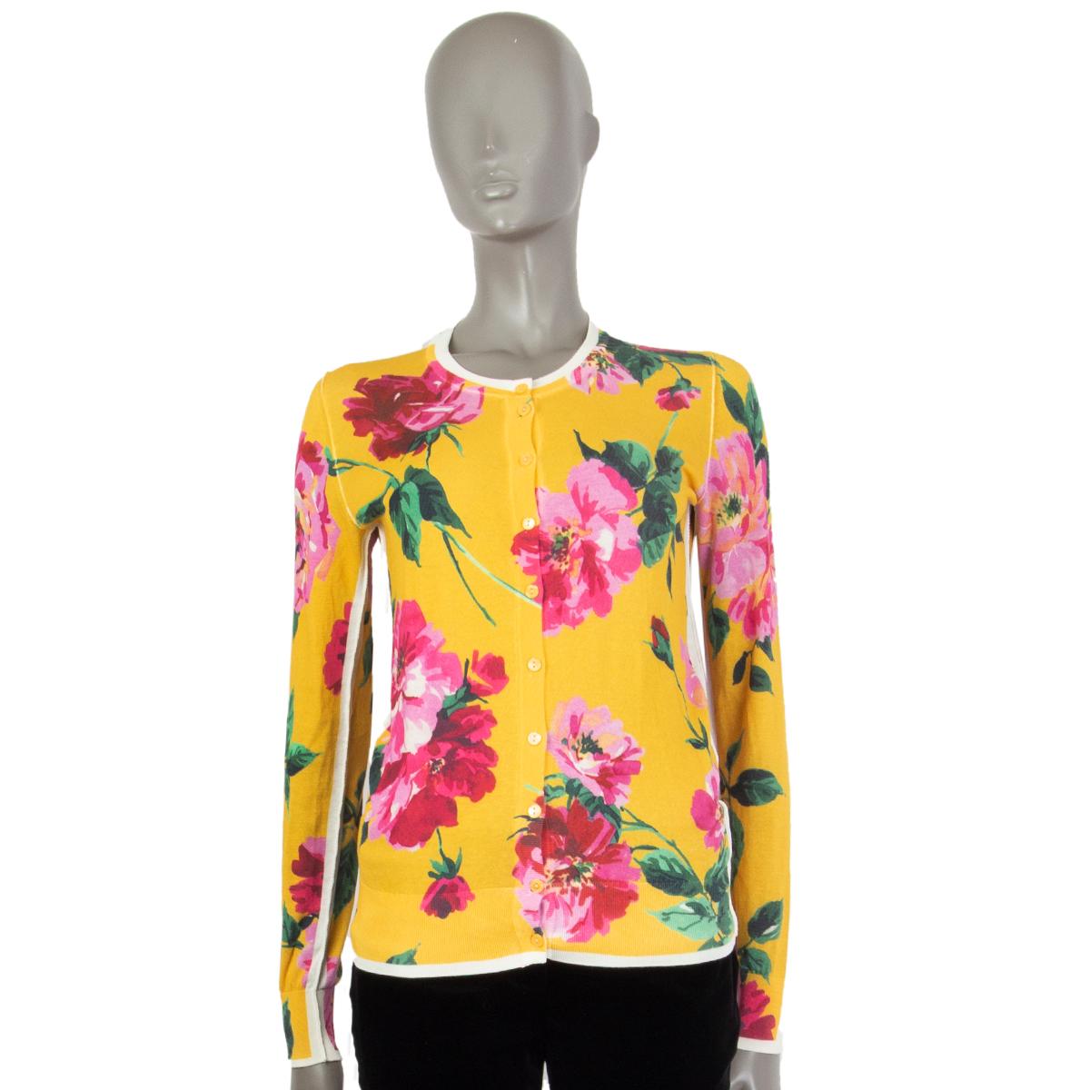 DOLCE & GABBANA yellow & pink cotton FLORAL Cardigan Sweater 38 XS In Excellent Condition In Zürich, CH