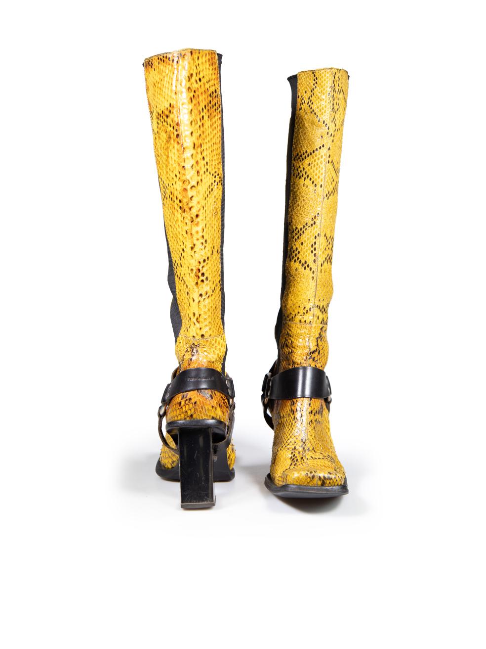 Dolce & Gabbana Yellow Python Knee High Boots Size IT 39 In Good Condition For Sale In London, GB