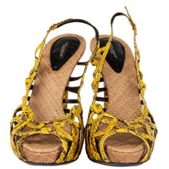 DOLCE & GABBANA yellow PYTHON & RAFFIA PLATFORM Sandals Shoes 39.5