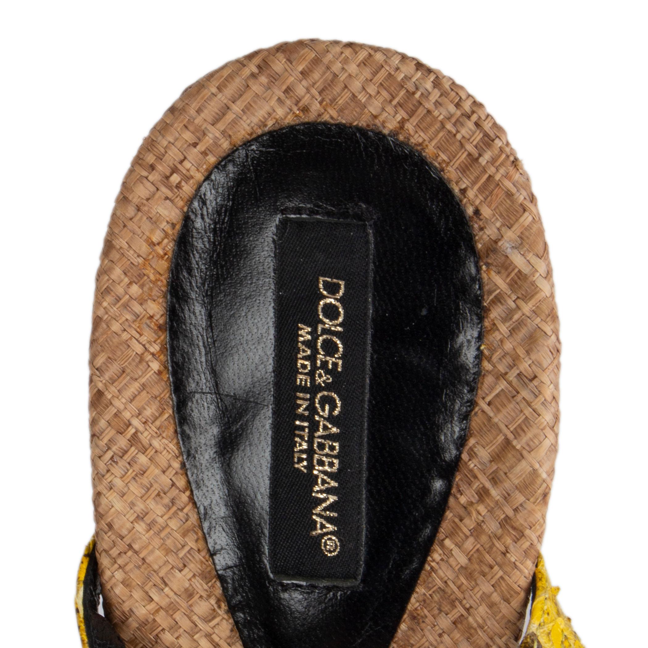 Yellow DOLCE & GABBANA yellow PYTHON & RAFFIA PLATFORM Sandals Shoes 39.5 For Sale