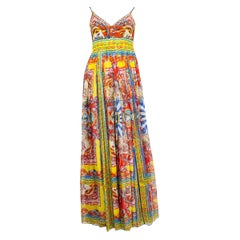 DOLCE & GABBANA yellow & red silk chiffon CARRETTO PRINT Maxi Dress 38