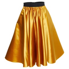 Dolce & Gabbana Yellow Sateen Flared Midi Skirt S
