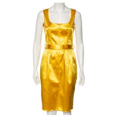 Dolce & Gabbana Yellow Satin Sleeveless Belted Dress S