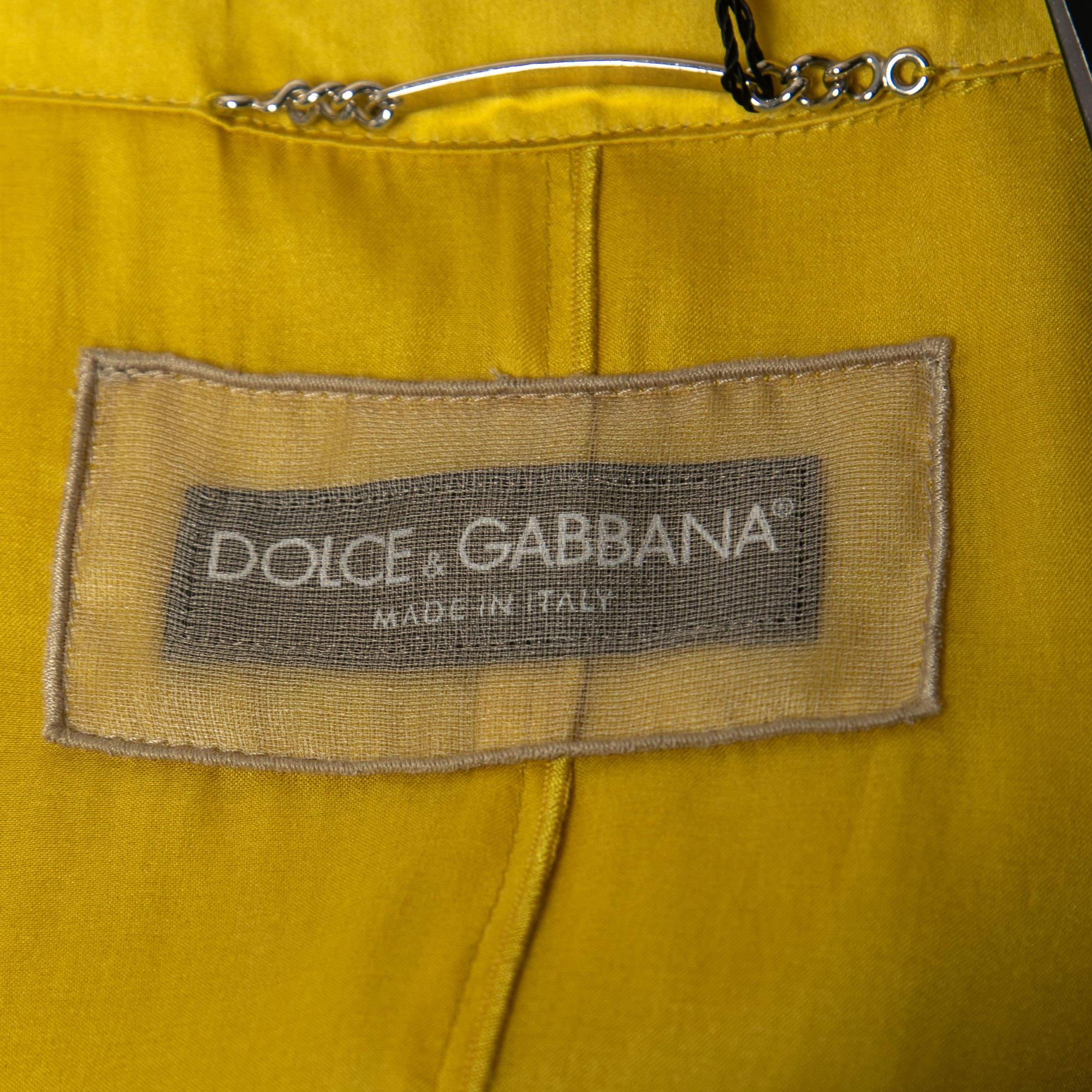 Dolce & Gabbana Yellow Silk Belted Trench Coat M For Sale 1