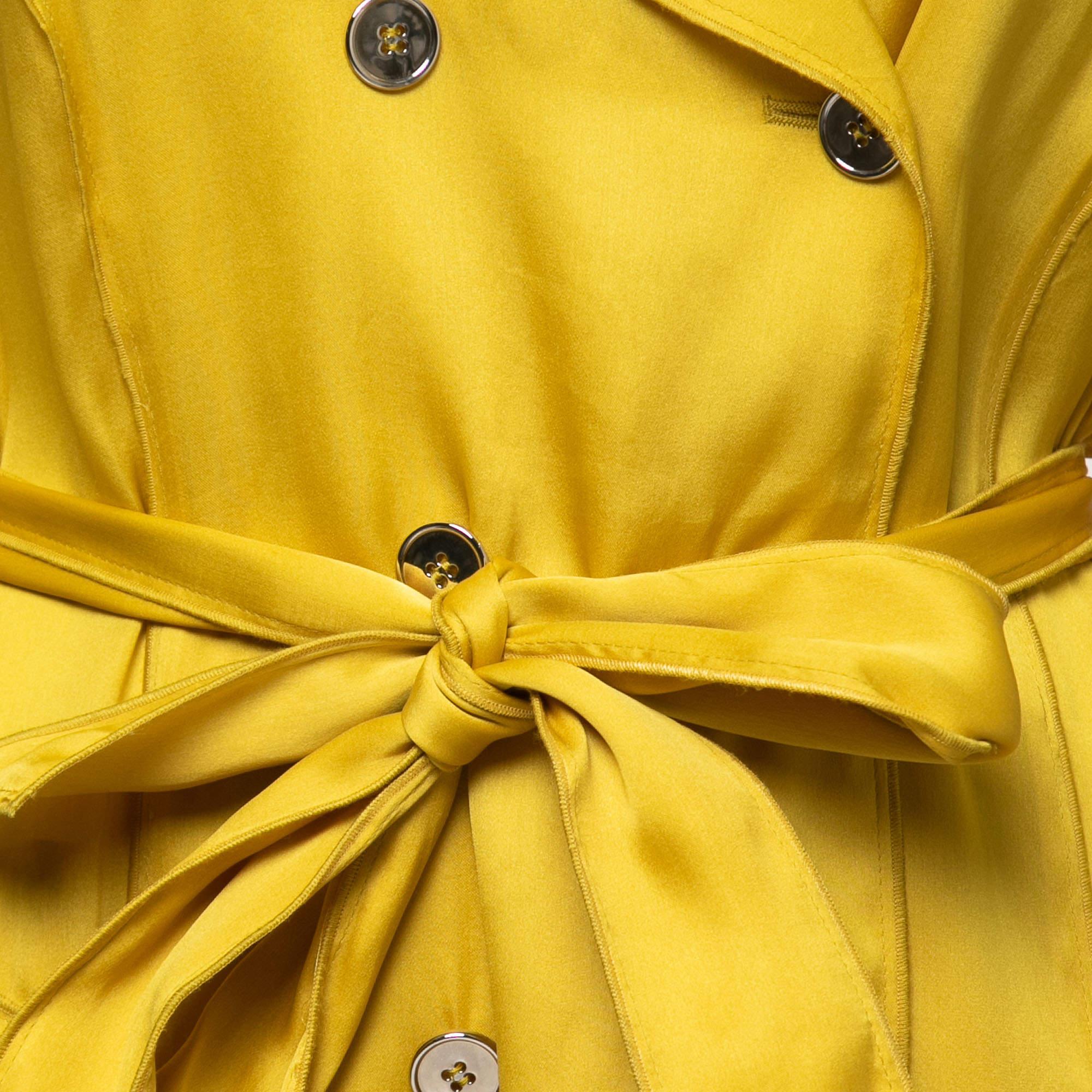 Dolce & Gabbana Yellow Silk Belted Trench Coat M For Sale 3