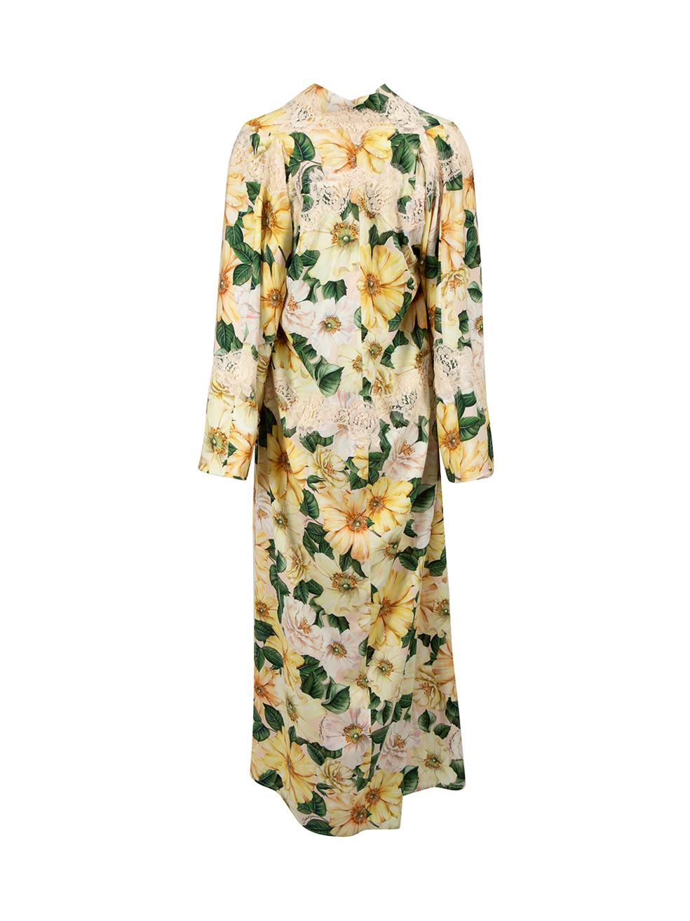 Dolce & Gabbana Yellow Silk Camellia Caftan Dress Size S In Good Condition For Sale In London, GB