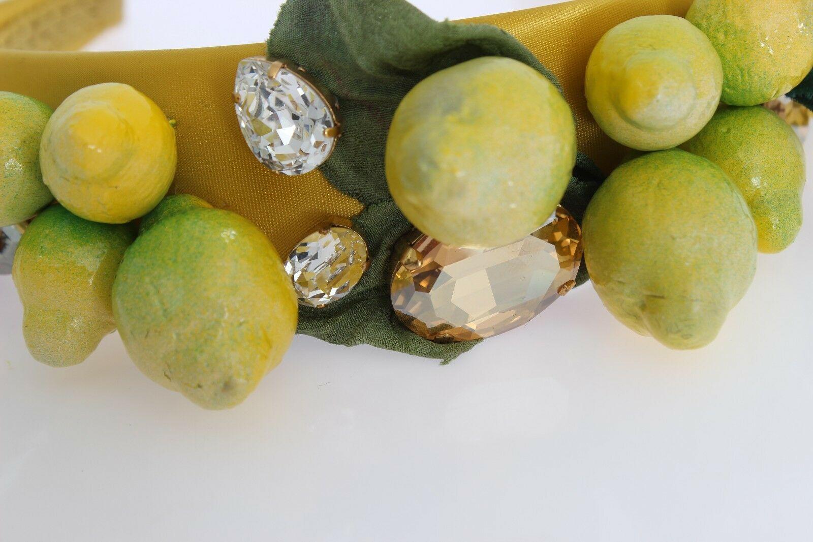 Dolce & Gabbana Yellow Silk Crystal Sicily Lemon Diadem Tiara Hair Accessory 5