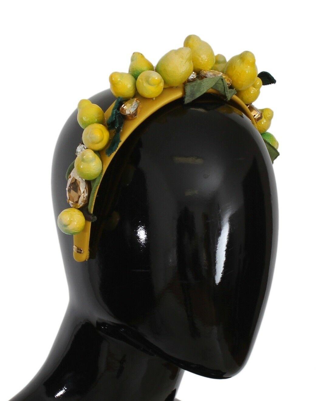Dolce & Gabbana Yellow Silk Crystal Sicily Lemon Diadem Tiara Hair Accessory In New Condition In WELWYN, GB