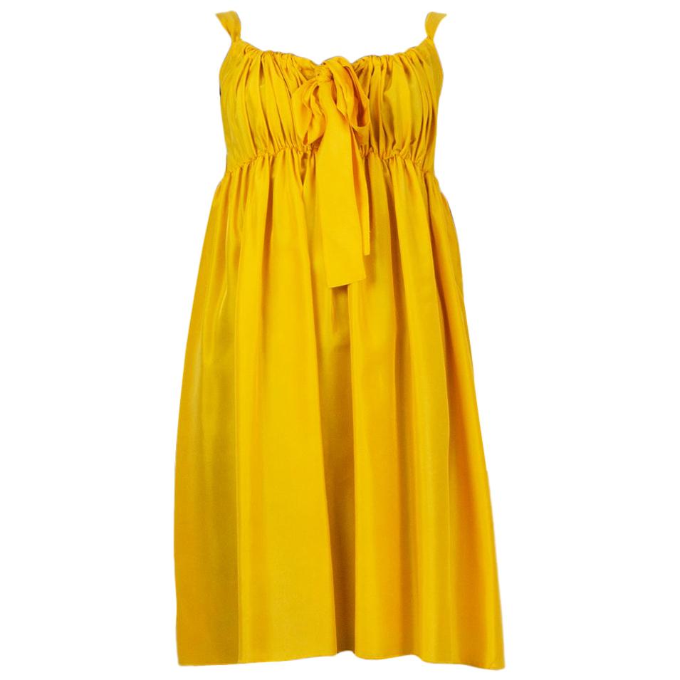 DOLCE & GABBANA yellow silk GATHERED SLEEVELESS EMPIRE Dress 40