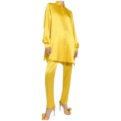 Dolce & Gabbana Yellow Silk Satin Ladies Summer Pantsuit IT 36 90s style 2-piece