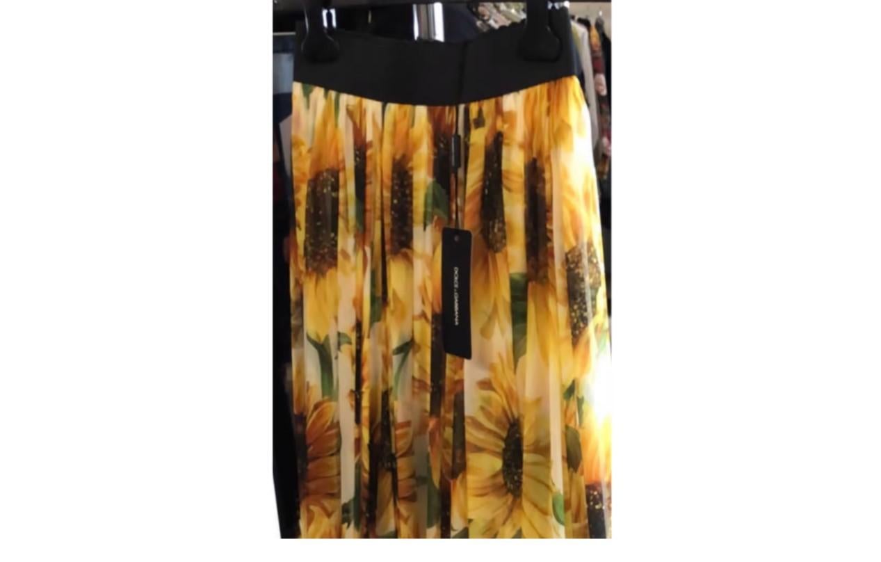 Women's Dolce & Gabbana Yellow Silk Sunflower Print Maxi Skirt Floral Long Multicolour