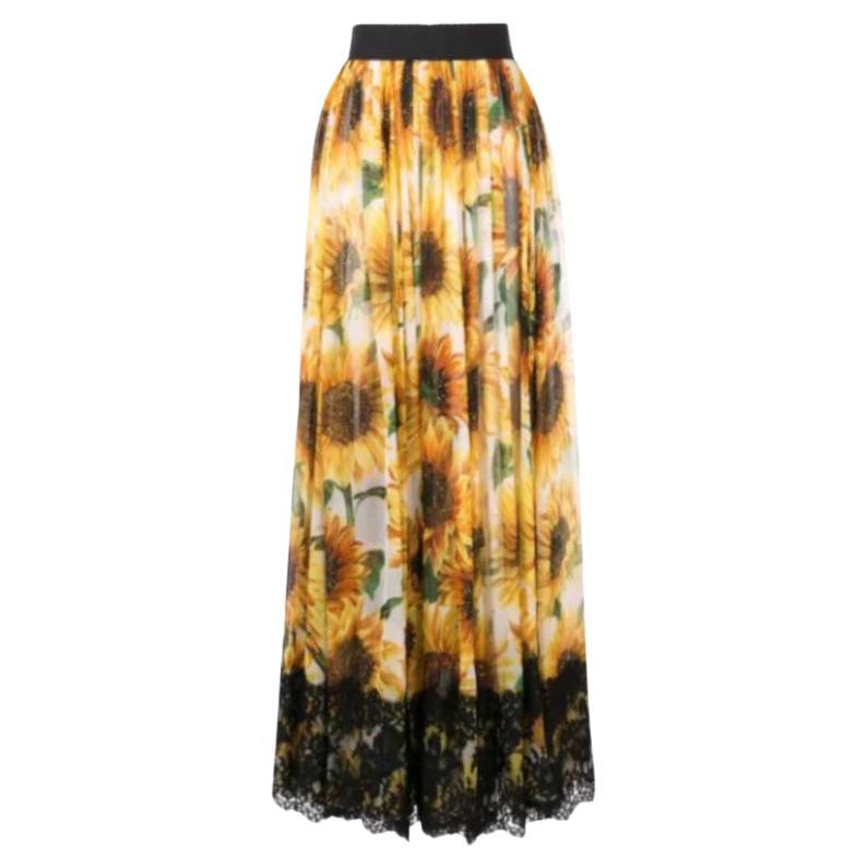 Dolce & Gabbana Yellow Silk Sunflower Print Maxi Skirt Floral Long Multicolour