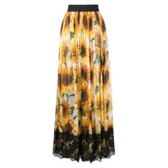 Dolce & Gabbana Yellow Silk Sunflower Print Maxi Skirt Floral Long Multicolour