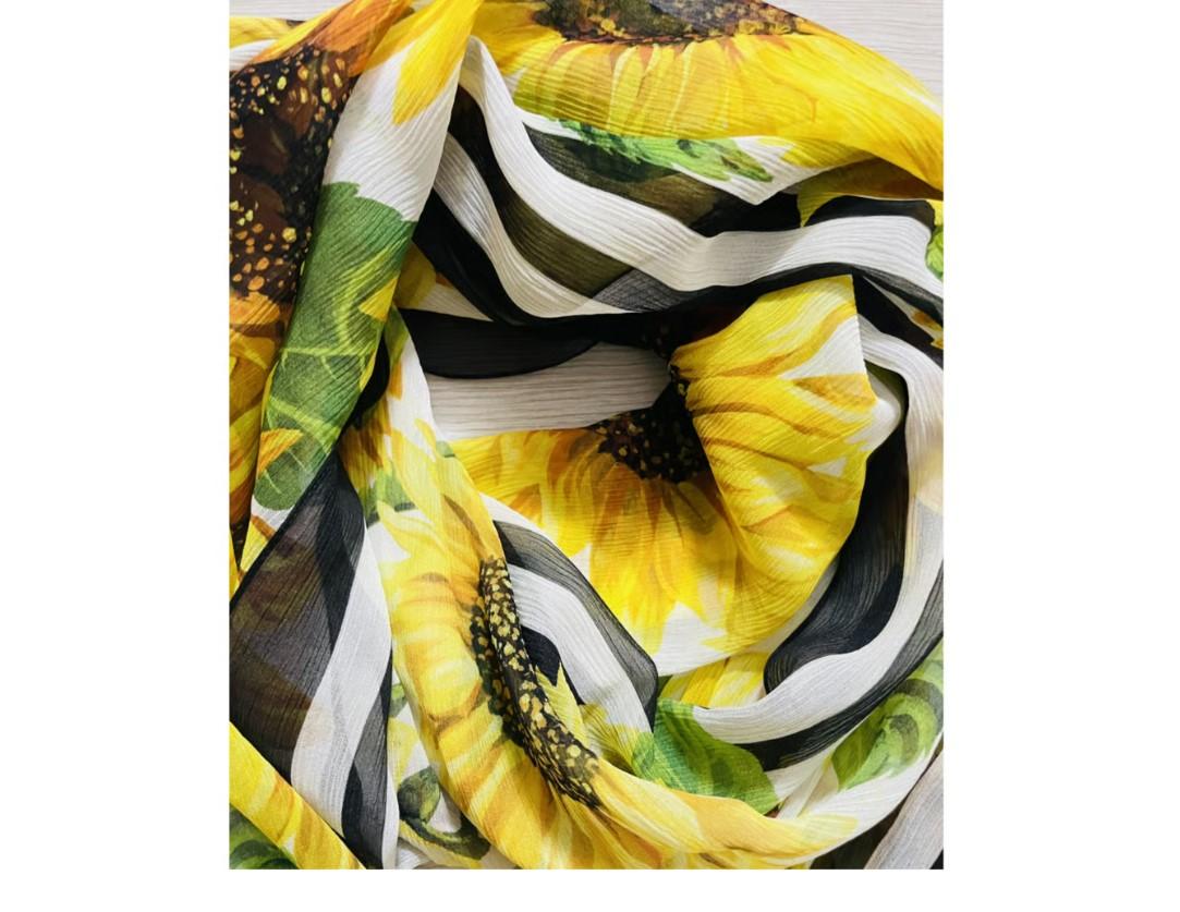 Dolce & Gabbana Yellow Silk Sunflower Scarf Wrap Cover Up Flowers Italy DG 1