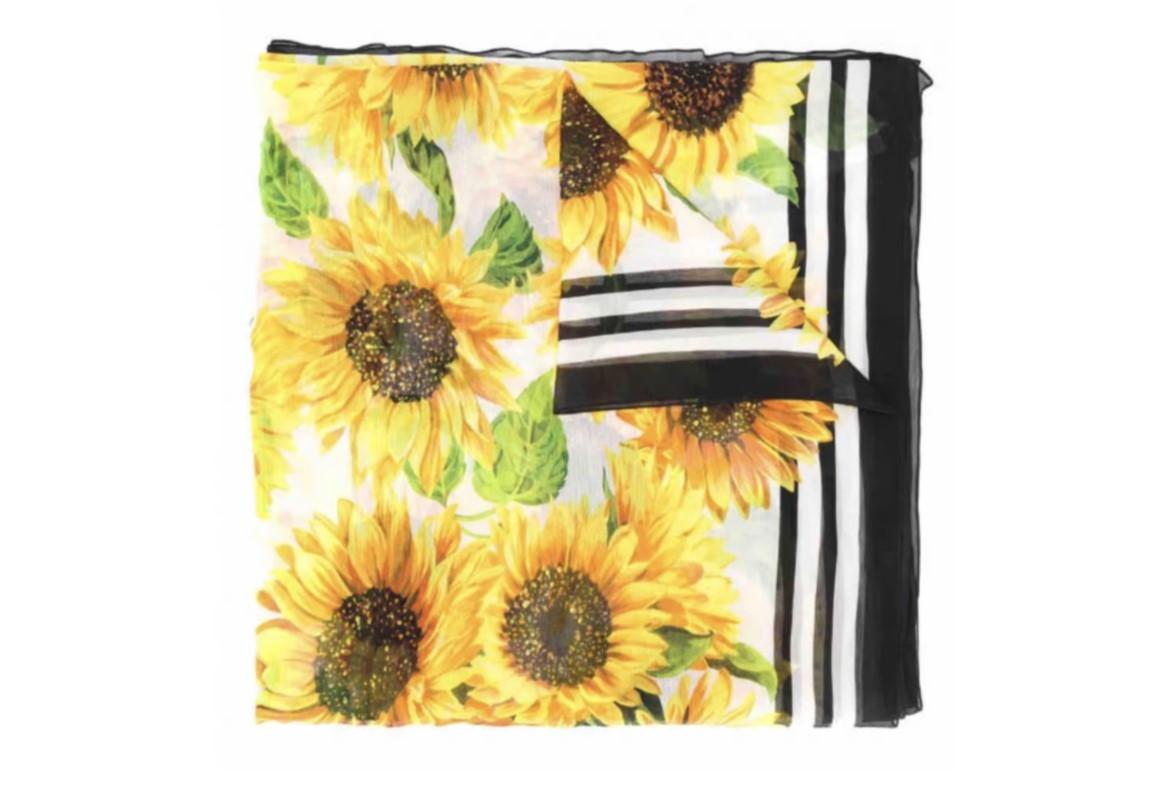 Dolce & Gabbana Yellow Silk Sunflower Striped Scarf Wrap Pareo Cover Up Flowers 2