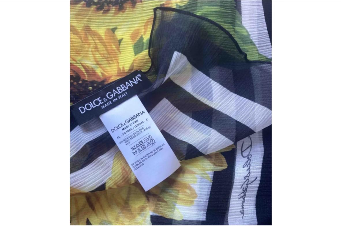 Dolce & Gabbana Yellow Silk Sunflower Striped Scarf Wrap Pareo Cover Up Flowers 3