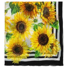 Dolce & Gabbana Yellow Silk Sunflower Striped Scarf Wrap Pareo Cover Up Flowers