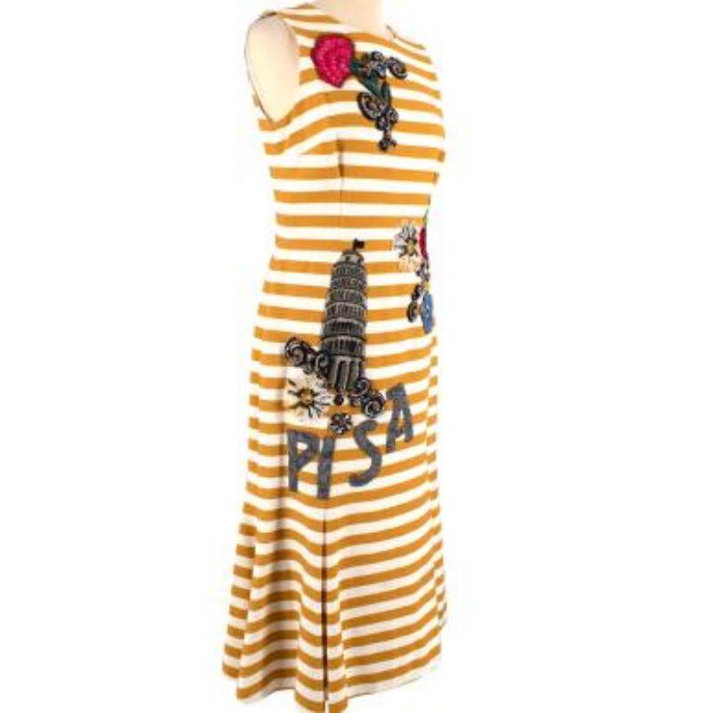 Dolce & Gabbana Yellow Striped Embellished Midi Dress In Good Condition In London, GB