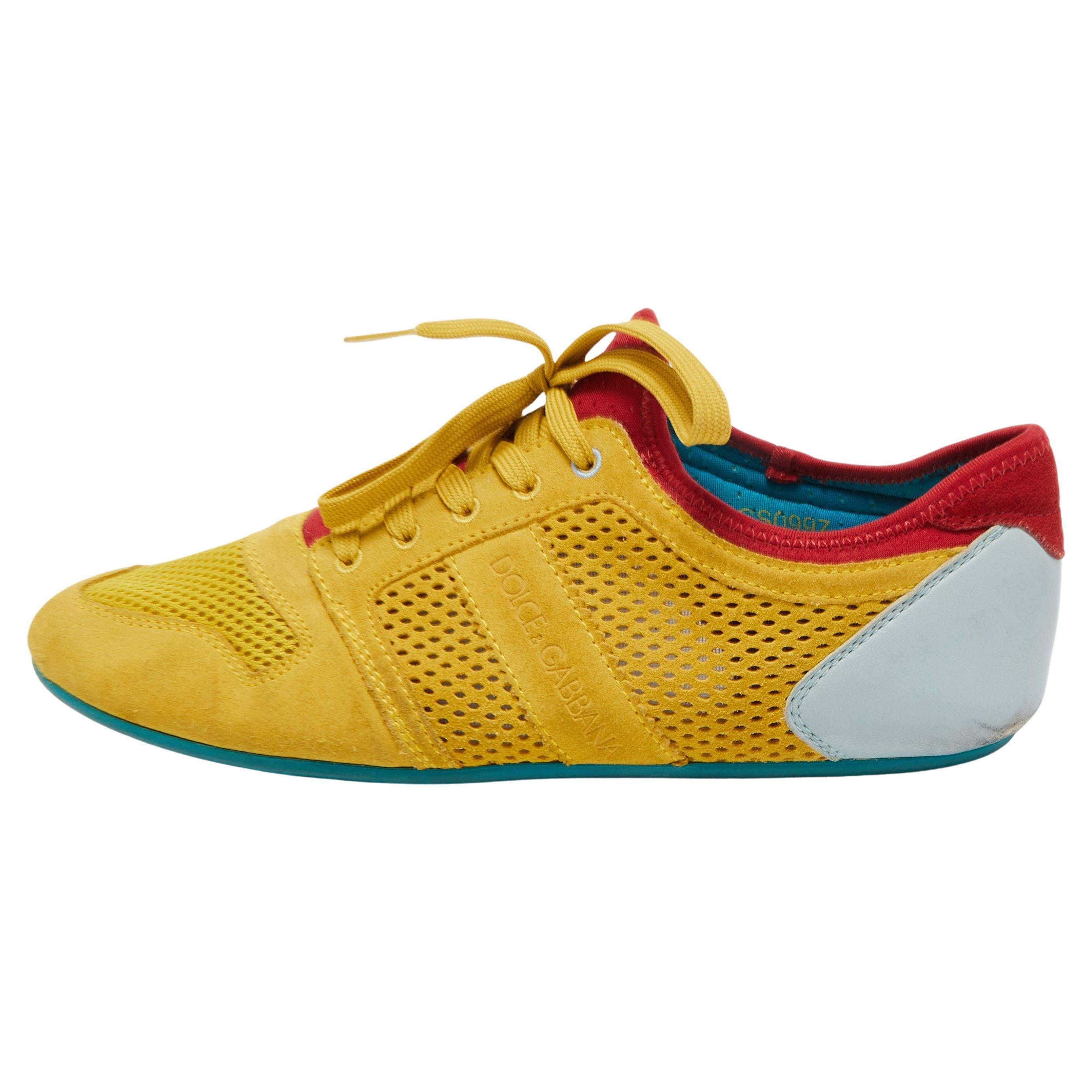 Dolce & Gabbana Yellow Suede Low Top Sneakers Size 42.5 For Sale