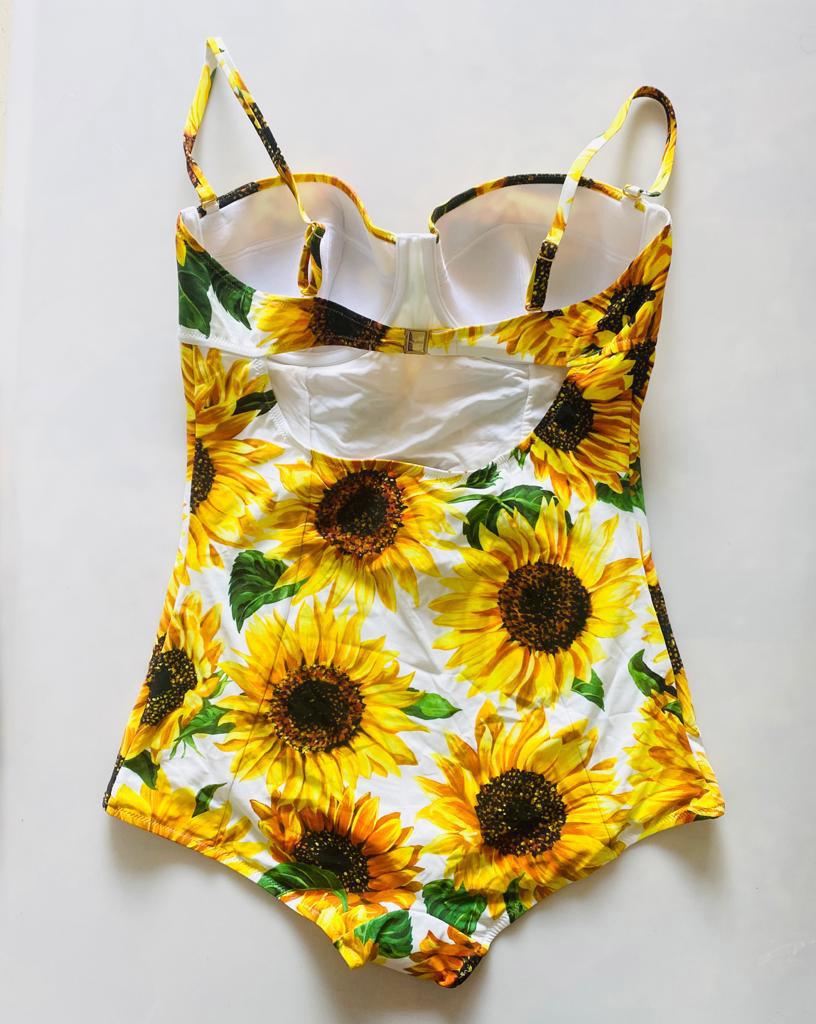 Dolce & Gabbana Yellow Sunflower Full One-piece Swimsuit Swimwear Beachwear DG For Sale 1