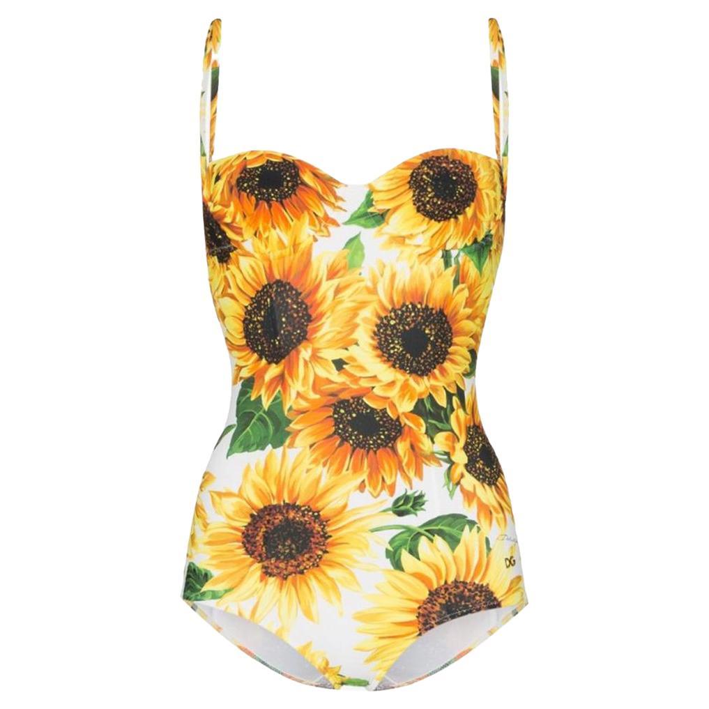 Dolce & Gabbana Yellow Sunflower Full One-piece Swimsuit Swimwear Beachwear DG For Sale