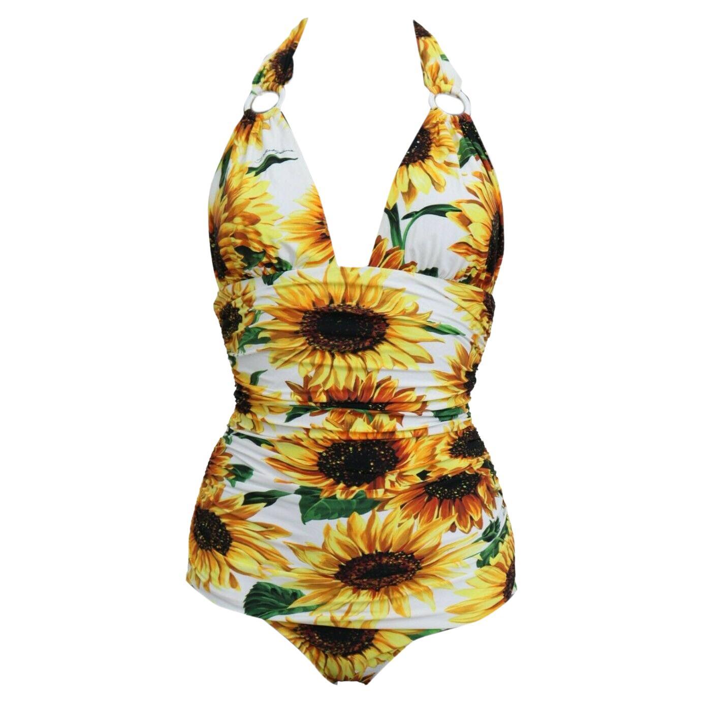 Dolce & Gabbana Yellow Sunflower One-piece Swimsuit Bikini Swimwear Beachwear  For Sale