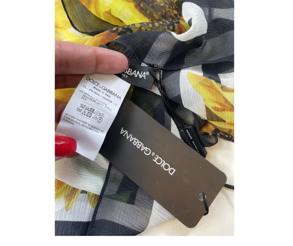 Women's Dolce & Gabbana Yellow Sunflower Silk Printed Scarf Wrap Cover Up Flowers DG