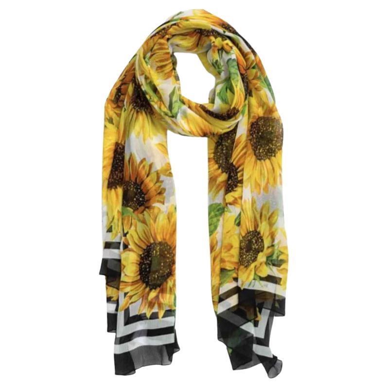 Dolce and Gabbana Yellow Sunflower Silk Printed Scarf Wrap Cover