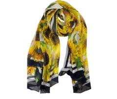 Dolce & Gabbana Yellow Sunflower Silk Printed Scarf Wrap Cover Up Flowers DG