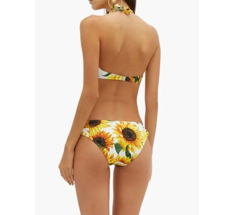 Dolce & Gabbana Multicolor Sunflower Print Bandeau Top Swimwear