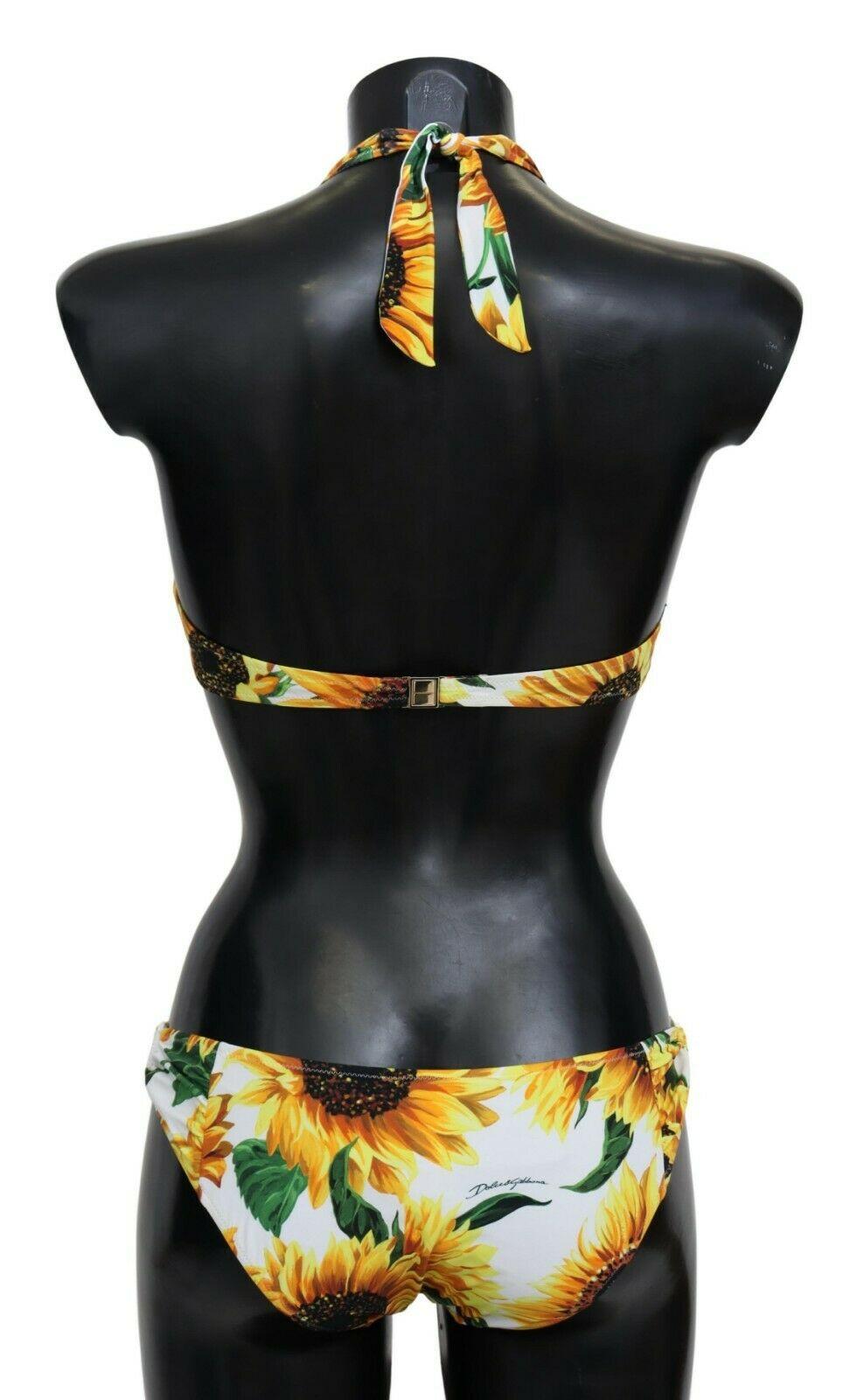 Beige Dolce & Gabbana Yellow Sunflower Two-piece Swimsuit Bikini Swimwear Beachwear  For Sale