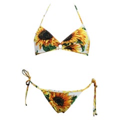 Dolce & Gabbana Yellow Sunflower Two-piece Swimsuit Bikini Swimwear Beachwear 