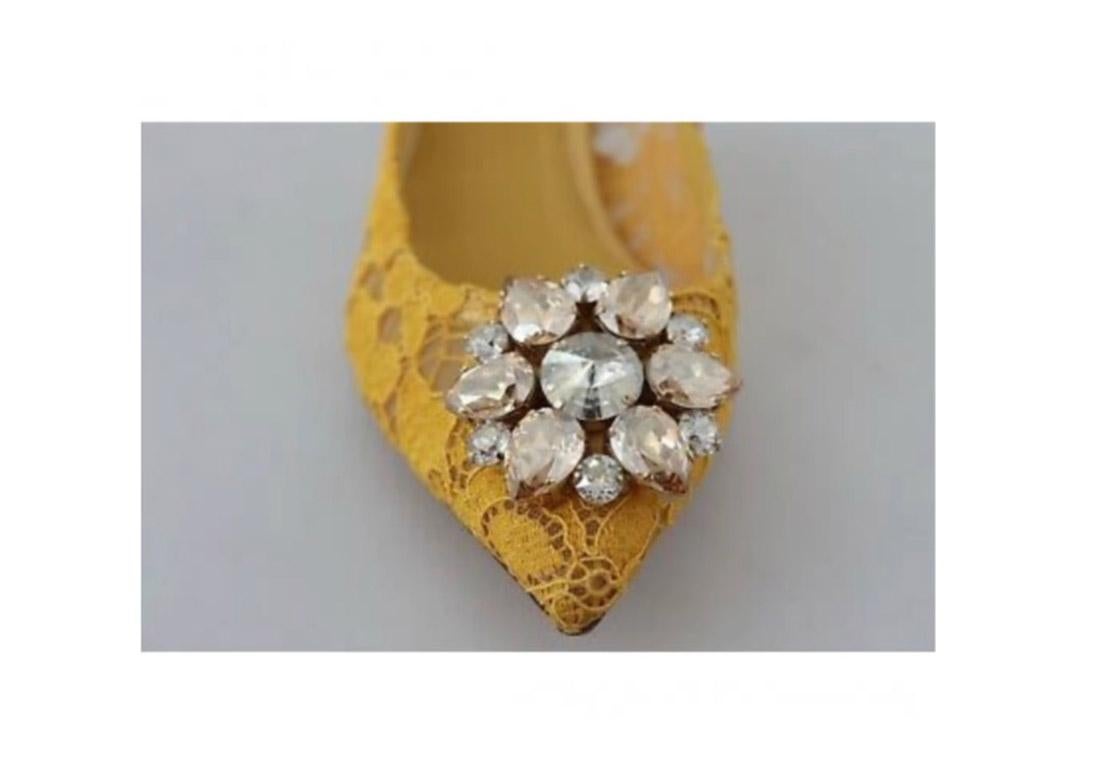 Dolce & Gabbana Yellow Taormina Lace Shoes Pumps Heels With Crystals Rainbow In New Condition In WELWYN, GB