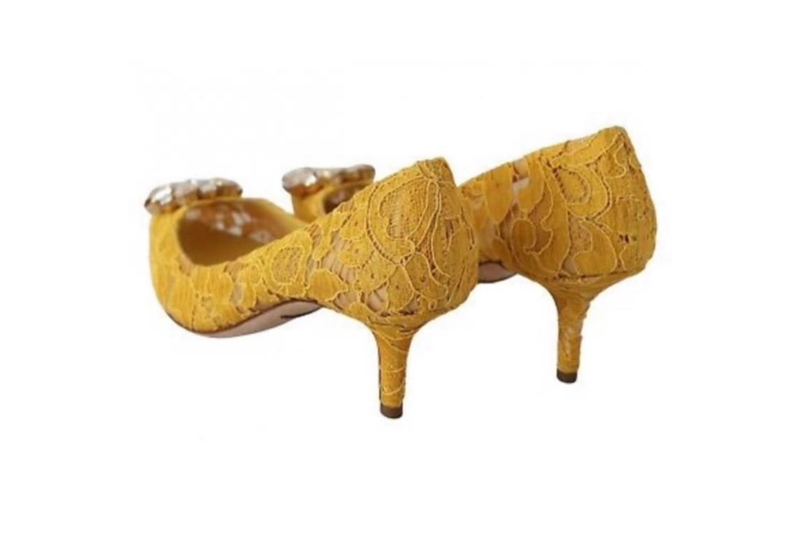 Dolce & Gabbana Yellow Taormina Lace Shoes Pumps Heels With Crystals Rainbow 1