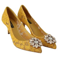 Dolce & Gabbana Yellow Taormina Lace Shoes Pumps Heels With Crystals Rainbow