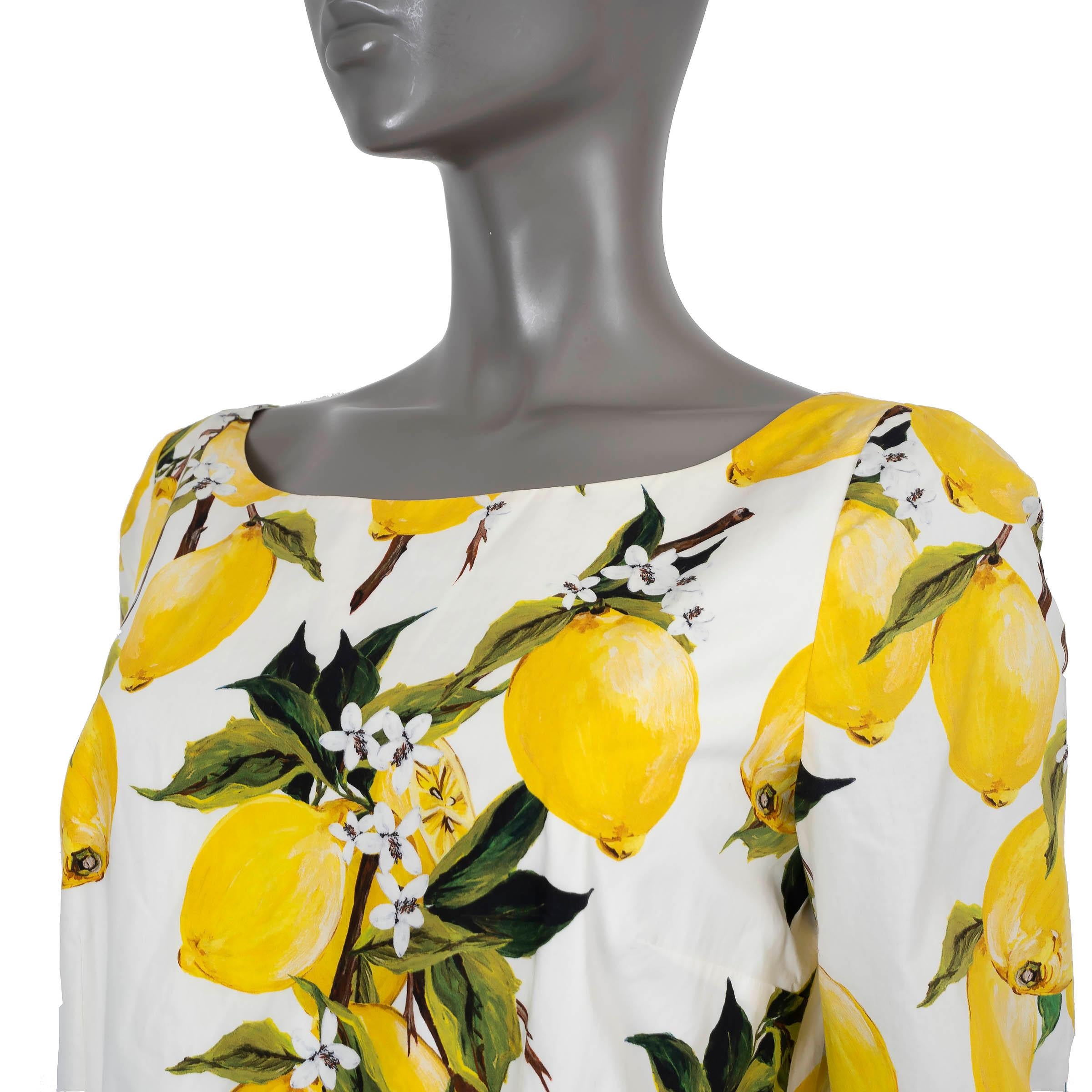 Women's DOLCE & GABBANA yellow & white cotton 2016 LEMON POPLIN Dress 46 XL For Sale