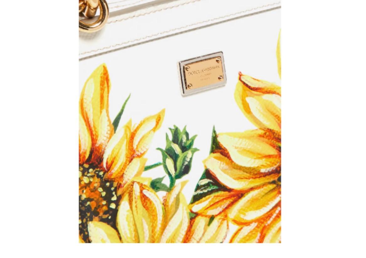 Beige Dolce & Gabbana Yellow White Leather Sicily Sunflower Handbag Shoulder Bag