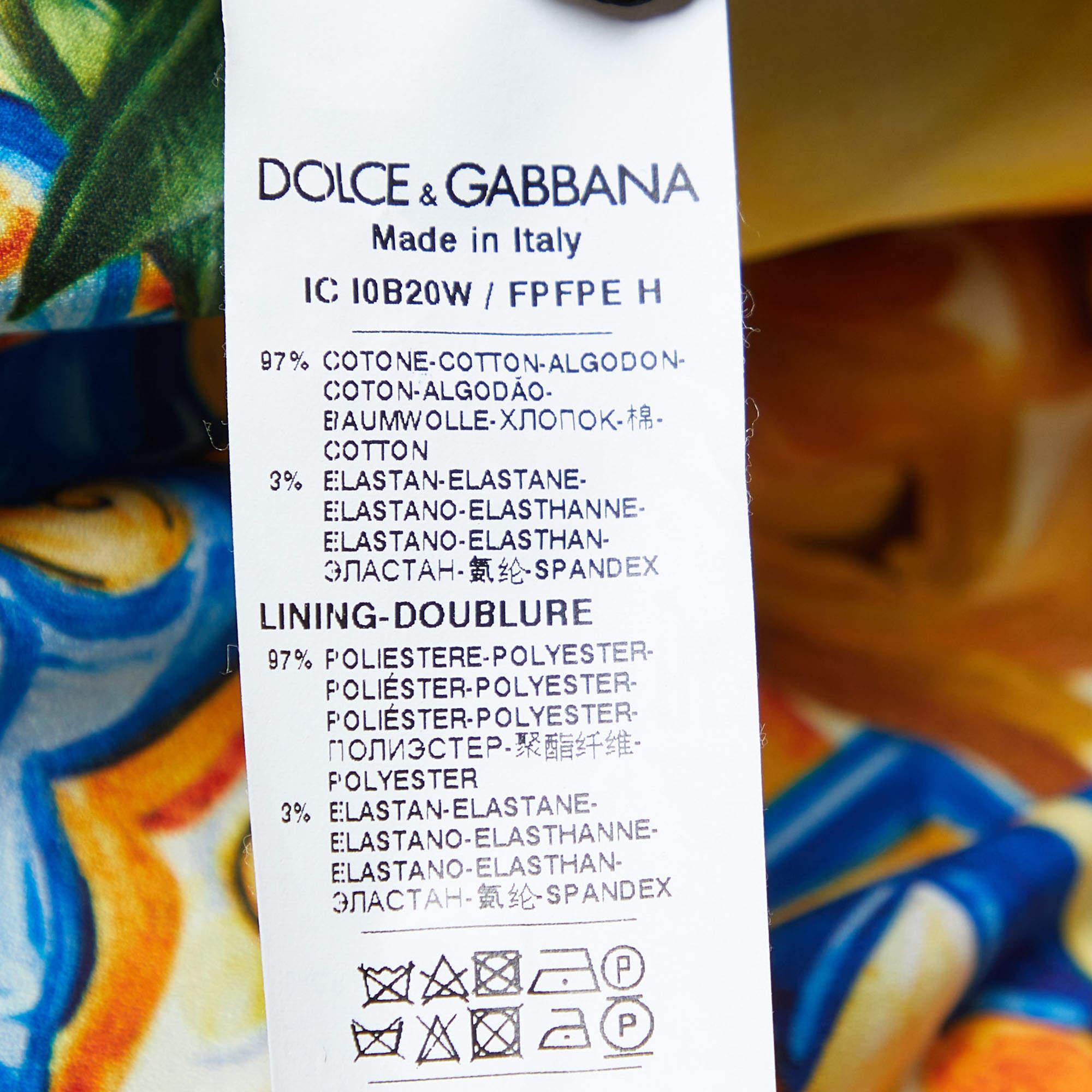 Dolce & Gabbana Yellow/White Limoni Print Cotton Double Breasted Coat M In Excellent Condition In Dubai, Al Qouz 2