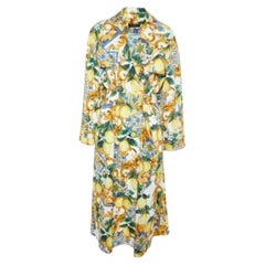 Dolce & Gabbana Abrigo de algodón de doble botonadura amarillo/blanco con estampado Limoni M
