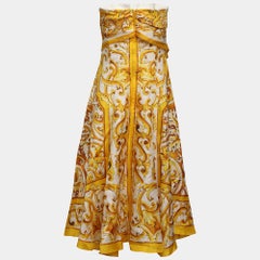 Dolce & Gabbana Yellow/White Majolica Print Silk Scarf Midi Dress S