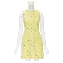 DOLCE GABBANA Etuikleid aus gelbem Wollkrepp mit Blumen-Kristallverzierung IT36 XS