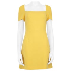 Dolce 
Gabbana Yellow Wool Square Neck Mini Dress Size S