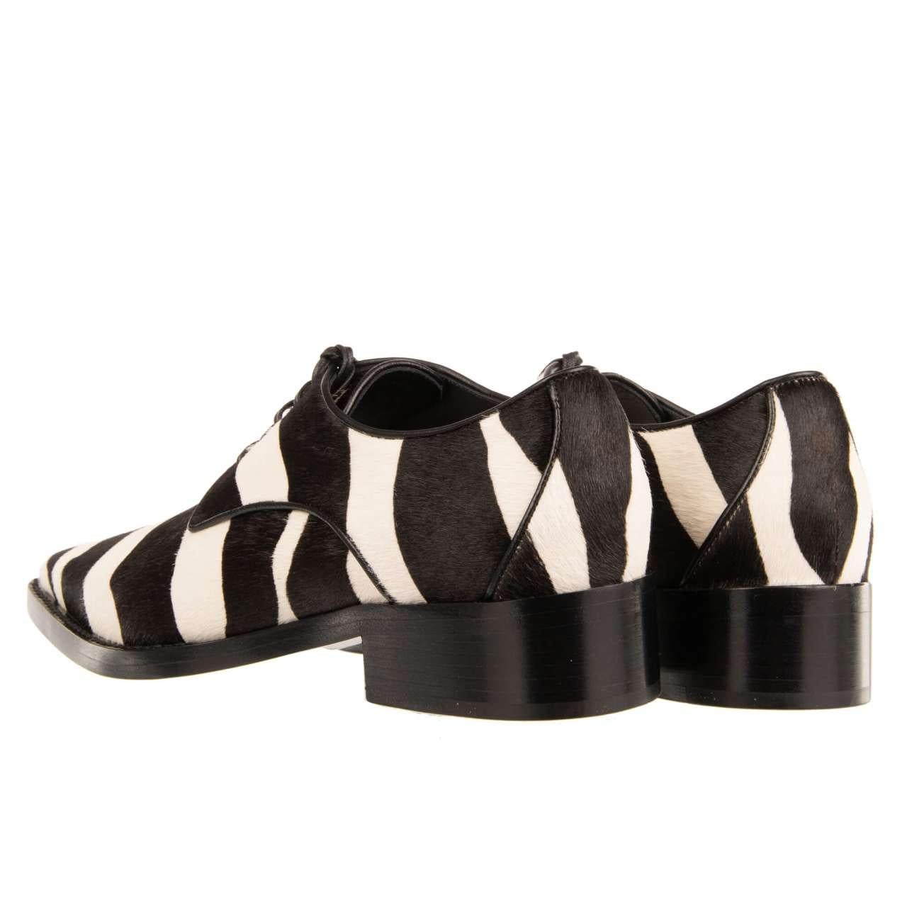 Women's Dolce & Gabbana Zebra Pony Fur Classic Leather Shoes ZANZARA Black White EUR 35 For Sale