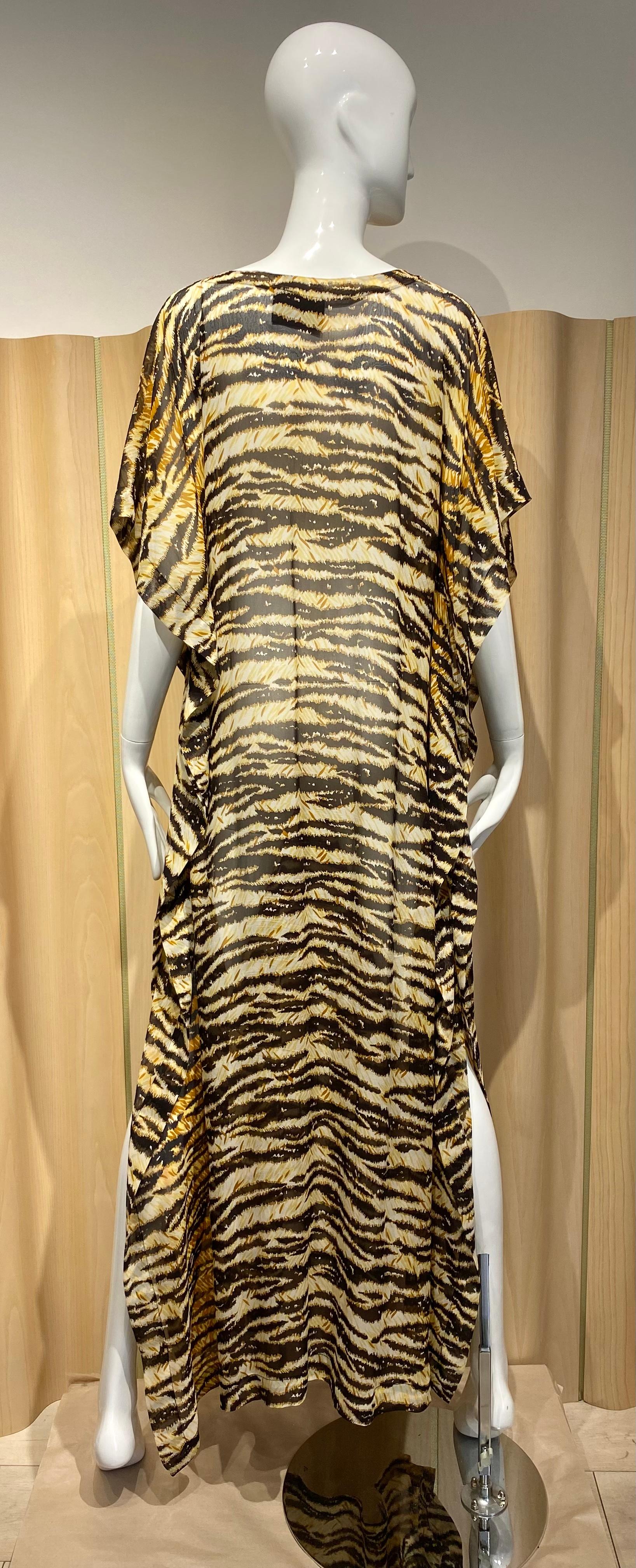 Dolce & Gabbana Zebra Print Brown Silk Kaftan In Excellent Condition For Sale In Beverly Hills, CA