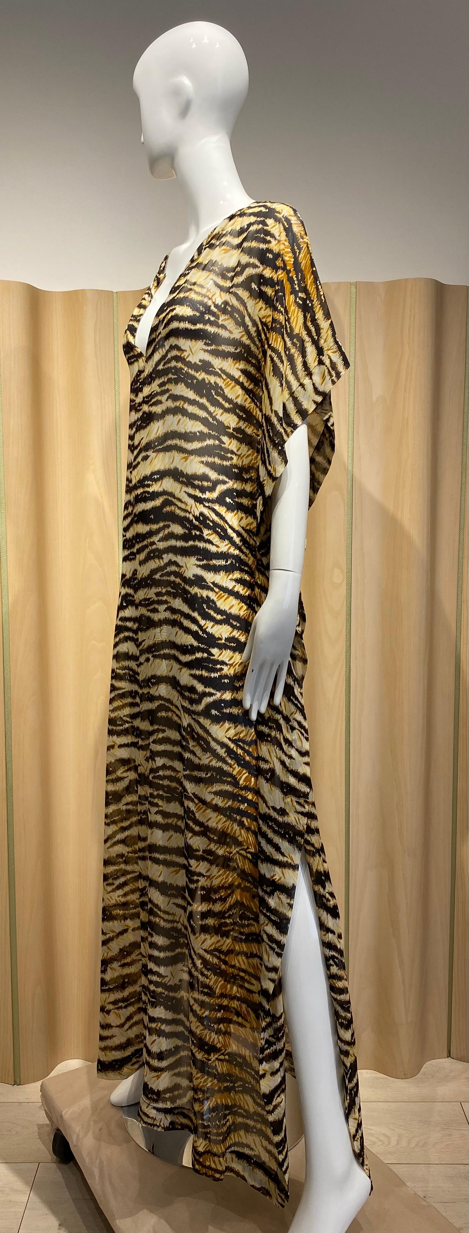 Dolce & Gabbana Zebra Print Brown Silk Kaftan For Sale 1
