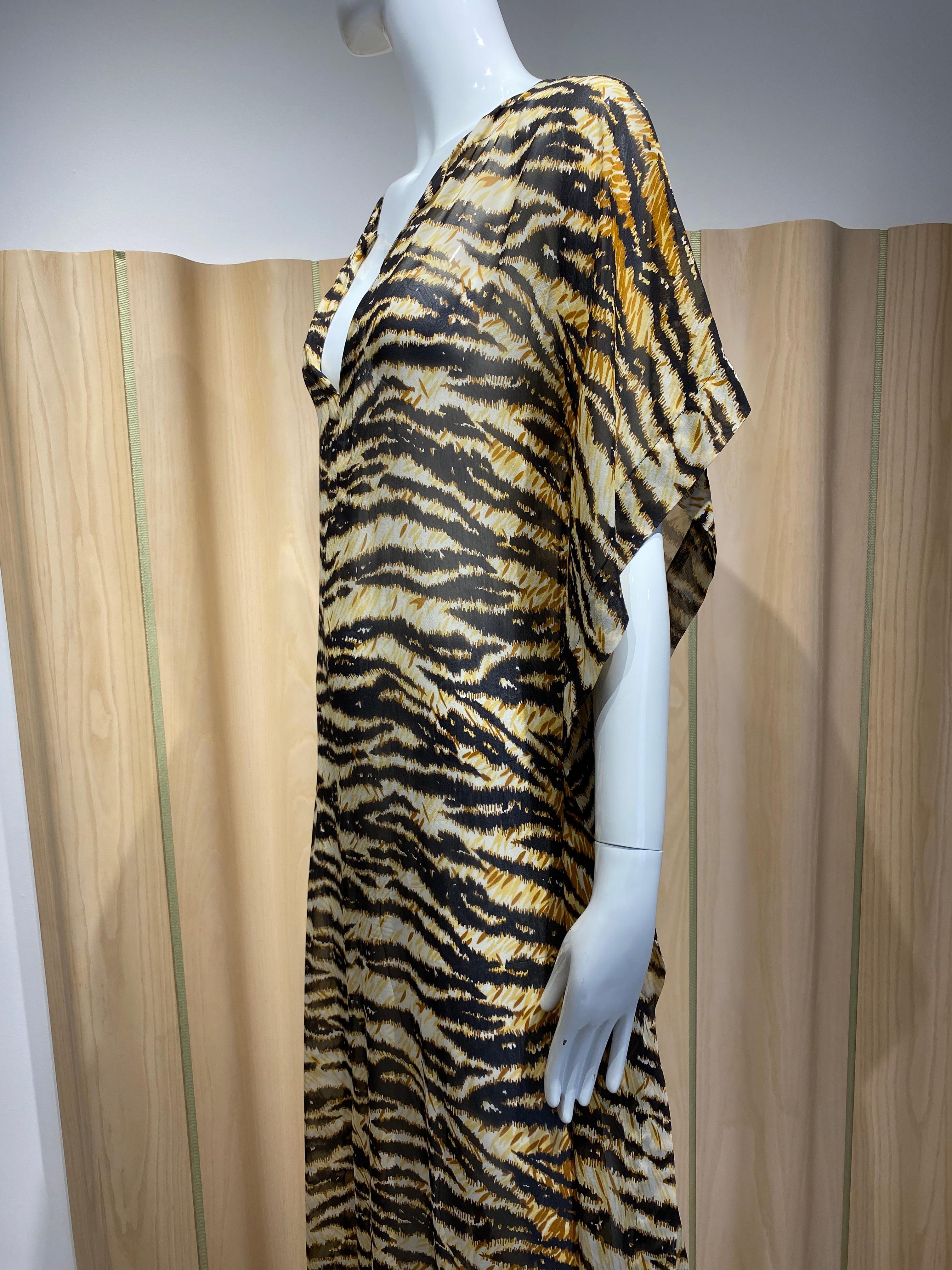 Dolce & Gabbana Zebra Print Brown Silk Kaftan For Sale 2