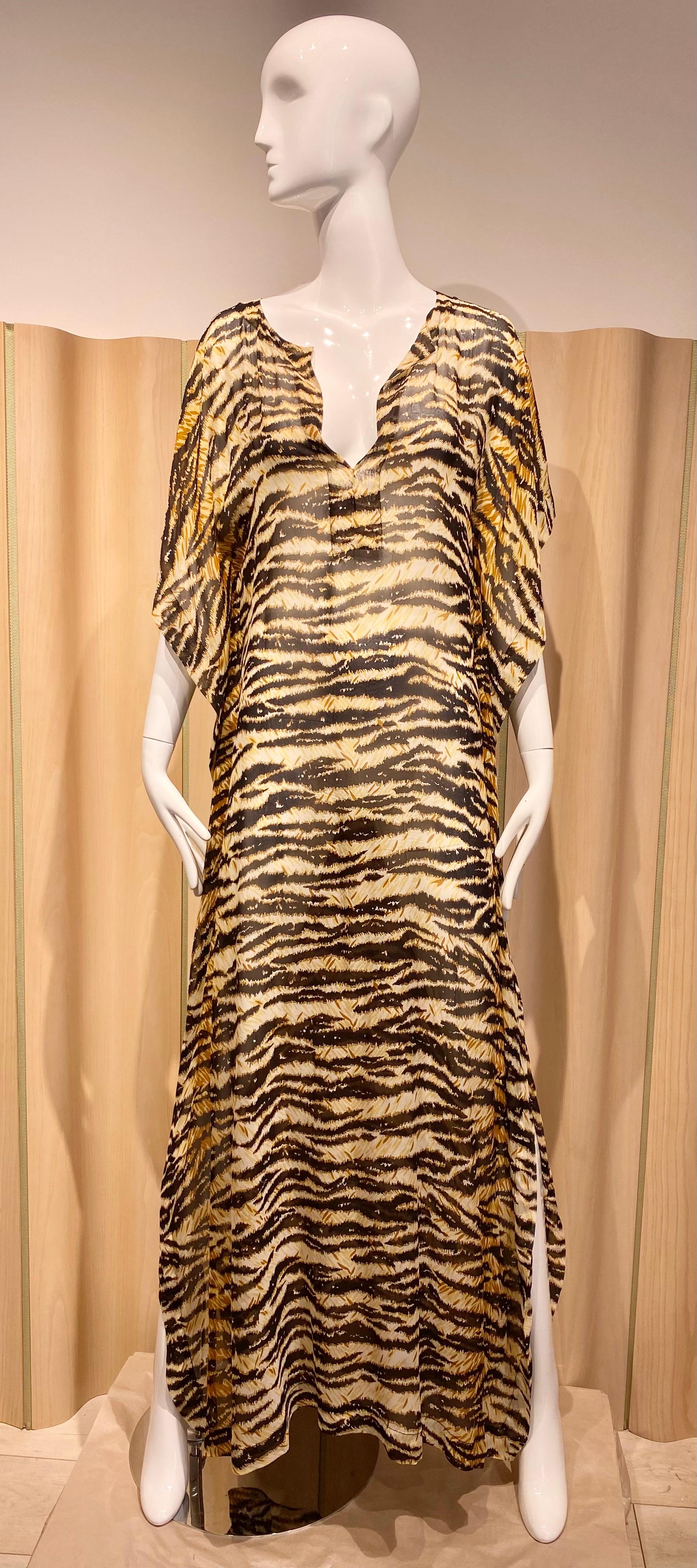 Dolce & Gabbana Zebra Print Brown Silk Kaftan For Sale 3
