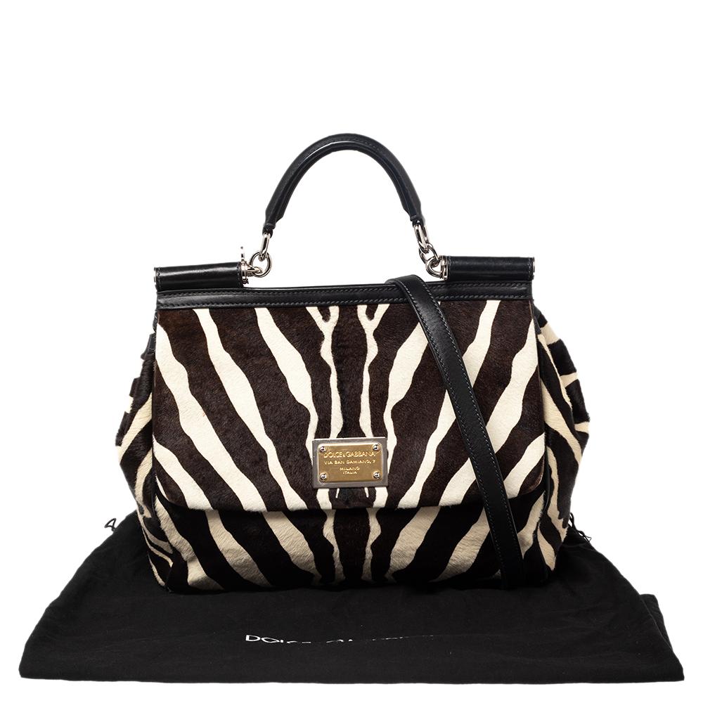 Dolce & Gabbana Zebra Print Calf Hair & Leather Large Miss Sicily Top Handle Bag 3
