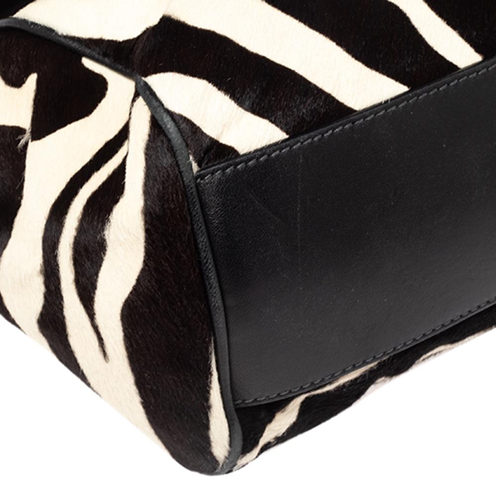Black Dolce & Gabbana Zebra Print Calf Hair & Leather Large Miss Sicily Top Handle Bag