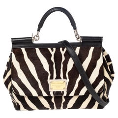 Dolce & Gabbana Zebra Print Calf Hair & Leather Large Miss Sicily Top Handle Bag